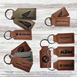 Motorcycle Logos Keychain with Personalization - Add Your Name, Initials, QR Code or Custom Logo - Leatherette Material