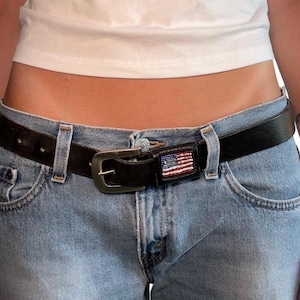 Vintage Leather Beaded American Flag Belt