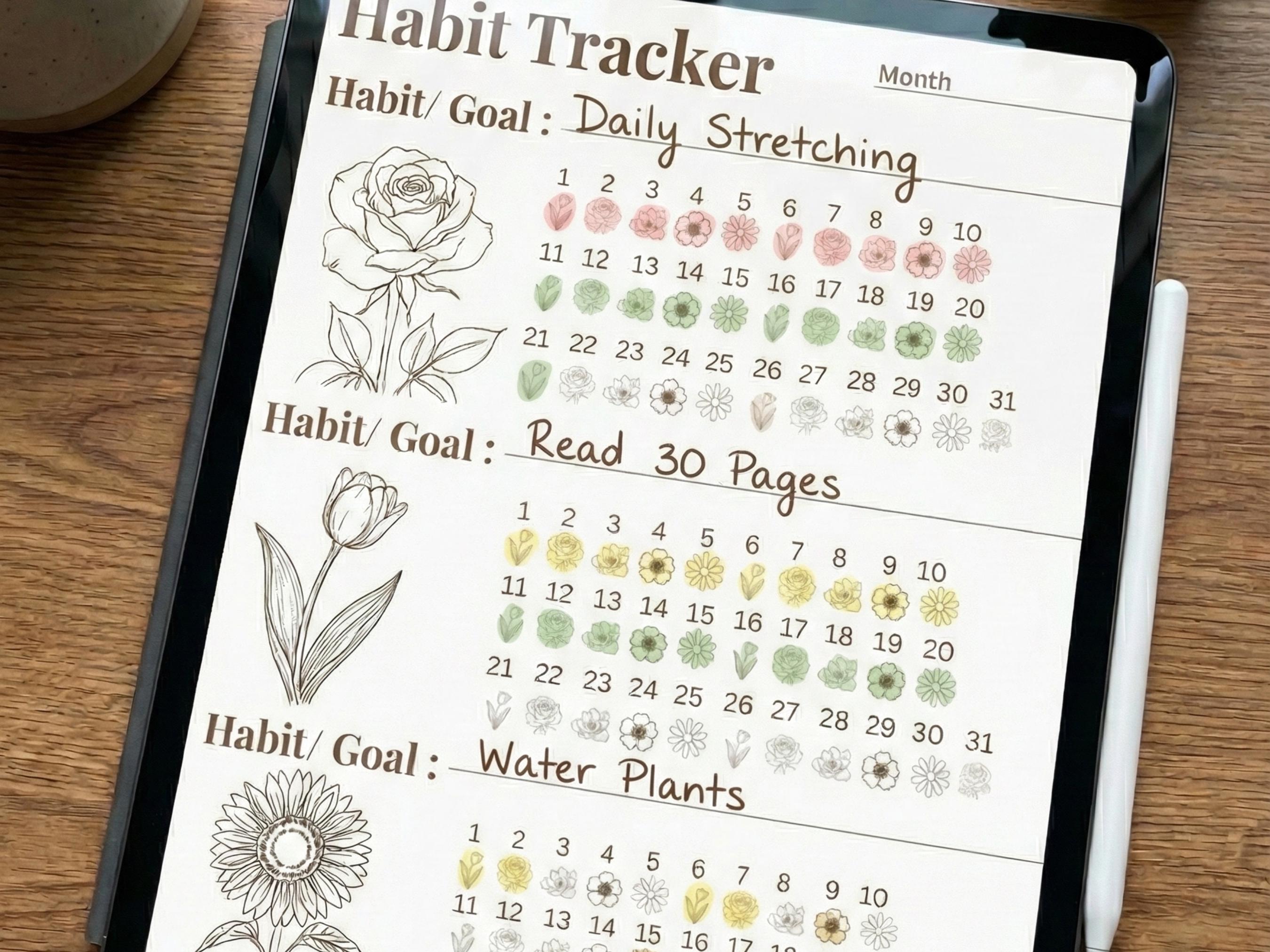 Printable Habit Tracker Coloring Page | Monthly Goal Setting Template ...
