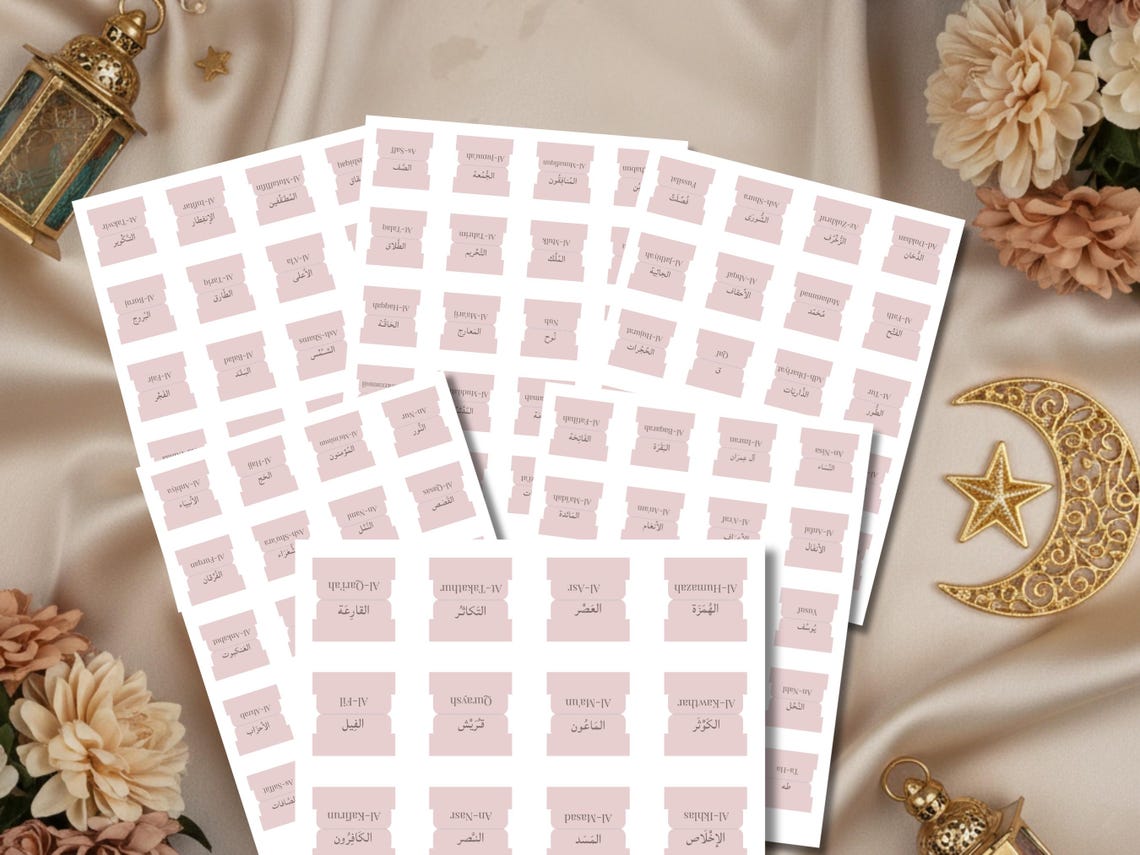 Printable Quran Tabs 1-114 | Pink Surah Index Stickers | Dusty Rose ...
