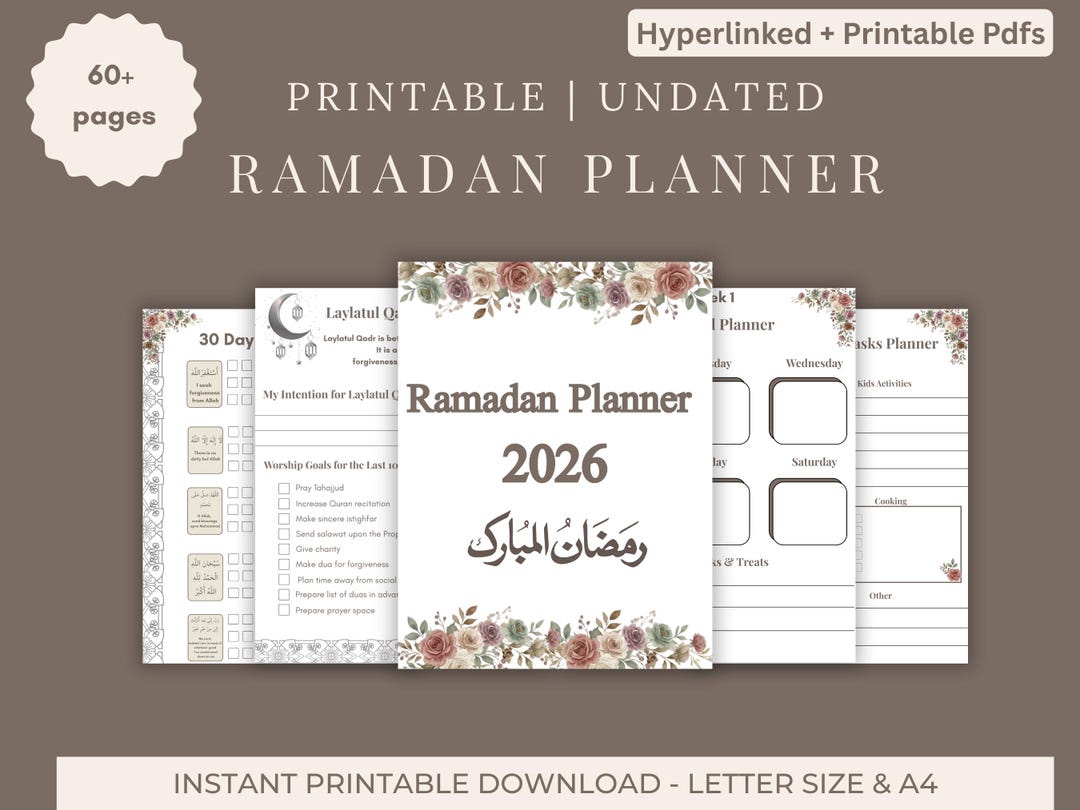 Ramadan Planner 2026 Printable and Hyperlinked PDF | Undated Islamic ...