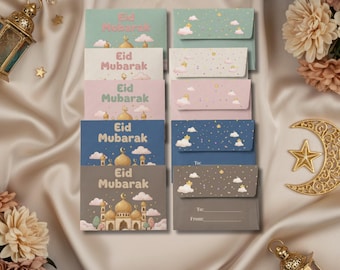 Printable Eid Money Envelopes | Eidi Packets for Kids | Eid Mubarak Cash Gift Holder | Pastel Mosque Money Cards | DIY Digital Download PDF