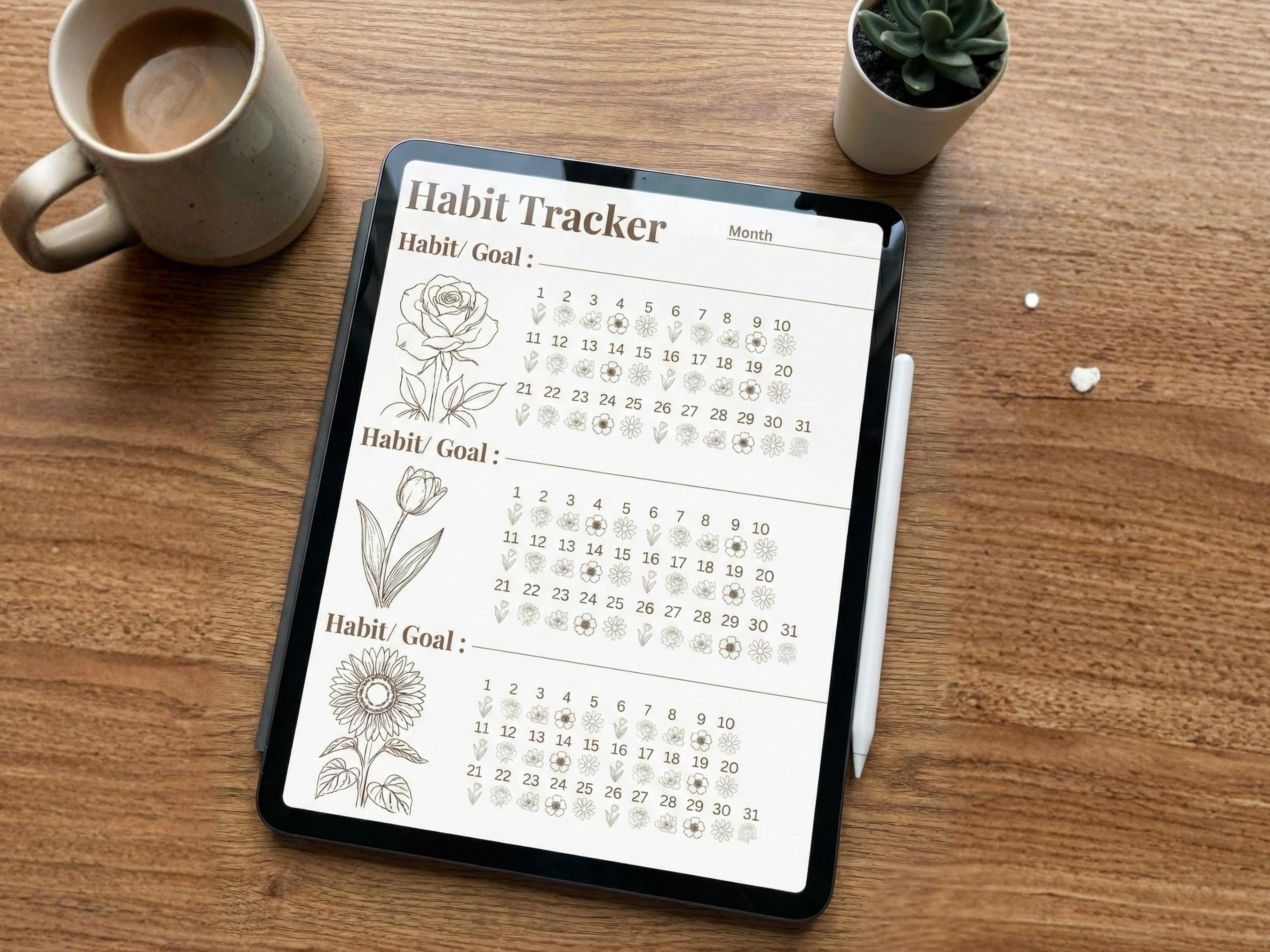Printable Habit Tracker Coloring Page | Monthly Goal Setting Template ...