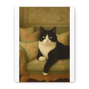 Canvas Print, Victorian Cat on Fancy Couch Wall Art, Stretched Matte Canvas, 1 25&quot;, Home Decor, Animal Lover Gift, Cat Lover Gift, Art