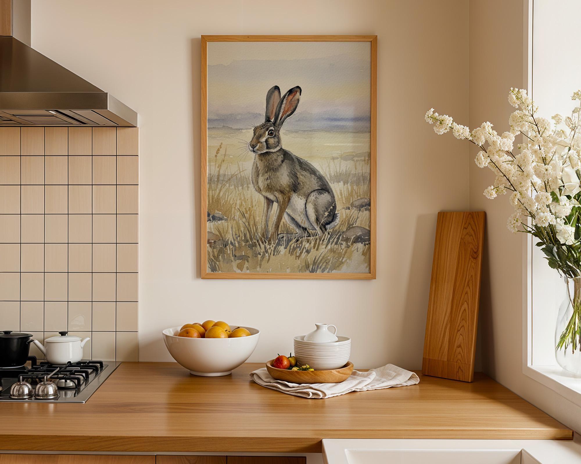 Jackrabbit Watercolor Print Framed Poster or Canvas Desert Prairie