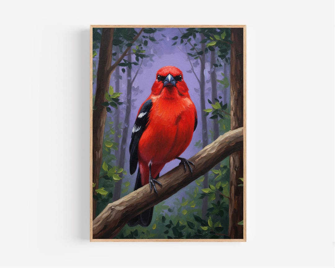 Scarlet Tanager Oil Painting Print Framed Poster or Canvas Scarlet ...