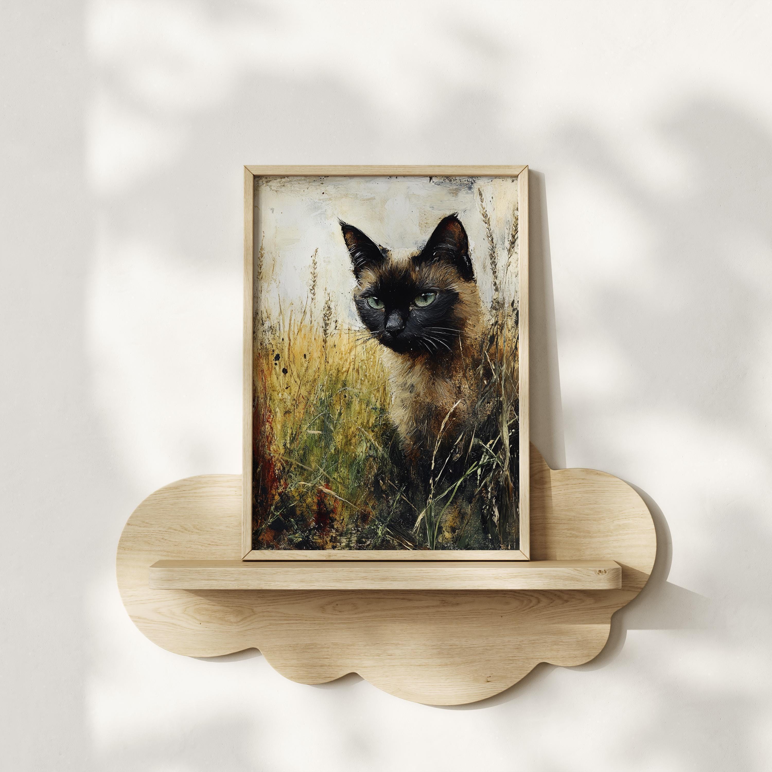 シャム猫　水彩画　アート　壁掛けアート　猫　猫アート シャム猫の水彩画プリント 額入りポスターまたはキャンバス シャム猫の