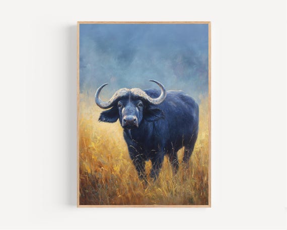 Savanna Water Buffalo Oil Painting Print Framed Poster or Canvas