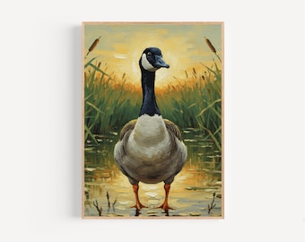 Canada Goose Oil Painting Print Framed Poster or Canvas Canada Goose Waterfowl Sunlit Pond Wall Art Gift Idea Canada National Bird Print