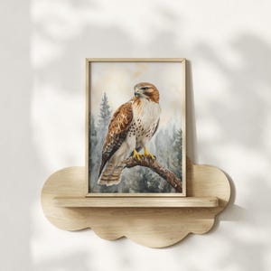 Wald Rotschwanzbussard Aquarell Druck, gerahmtes Poster oder Leinwand Kinderzimmer Vogel Natur Dekor Dekor