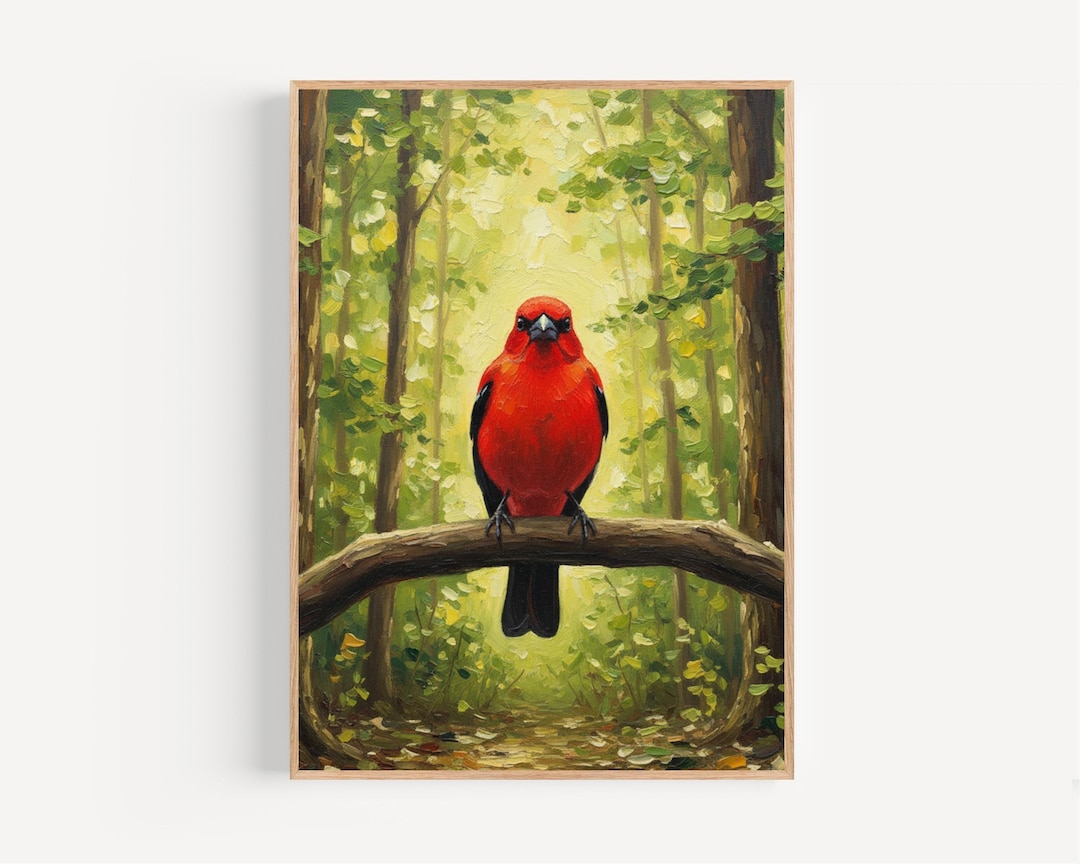 Scarlet Tanager Oil Painting Print Framed Poster or Canvas Tanager Wall ...