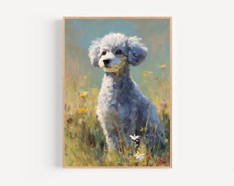 Toy Poodle Oil Painting Print Framed Poster or Canvas Sweet Poodle Dog Gentle Toned Art Cozy Pet Owner Rustic Farmhouse Wall Decor