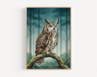 アメリカワシミミズクの水彩画プリント、森の生き物 - Etsy 日本