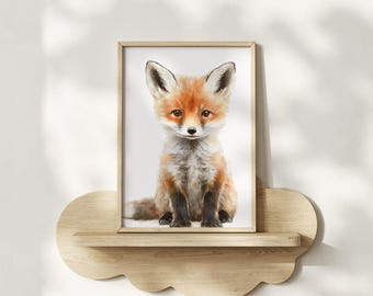 Impresión de zorro en acuarela para guardería, arte neutro para guardería, decoración de animales del bosque, habitación infantil de zorro adorable, pared de animales para bebé, regalo para baby shower