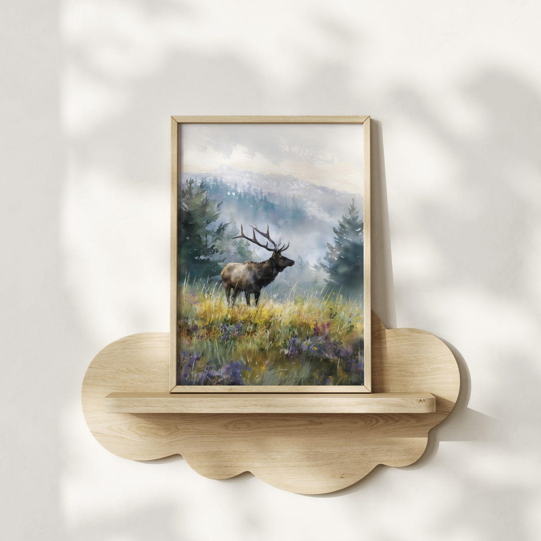 オリンピック国立公園 ルーズベルト エルク 水彩画 プリント 額入り