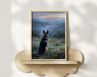 German Shepherd Watercolor Print Framed Poster or Canvas Mountain Dog Memorial Wall Art Remembrance Gift Idea Pastel Cottagecore