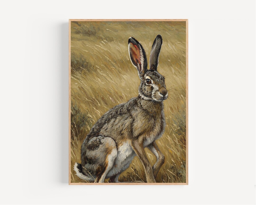Jackrabbit Oil Painting Print Framed Poster or Canvas Dry Desert