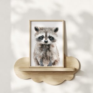 Raccoon Nursery Print, Watercolor Animal Wall Art, Baby Shower Gift, Cozy Animal Print, Kids Room Decor, Raccoon Cub, Wilderness Baby Room