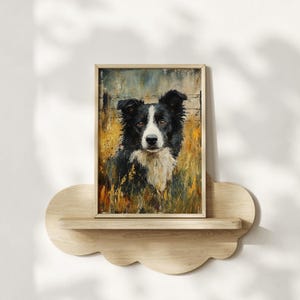Border Collie Watercolor Print Framed Poster or Canvas Art Wall Border Collie Decor Cottagecore Rustic Herding Dog Cottagecore Gift