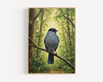 Gray Catbird Oil Painting Print Framed Poster or Canvas Gray Catbird in Sunlit Forest Path Wall Art Birdwatching Enthusiast Gift Idea Decor