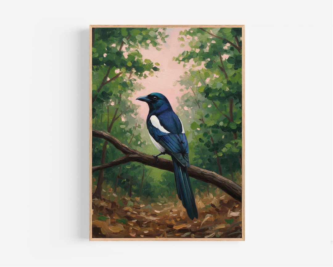 Spring Background Magpie Magpie Oil Painting Print Framed Poster or Canvas Magpie Spring to Life ...