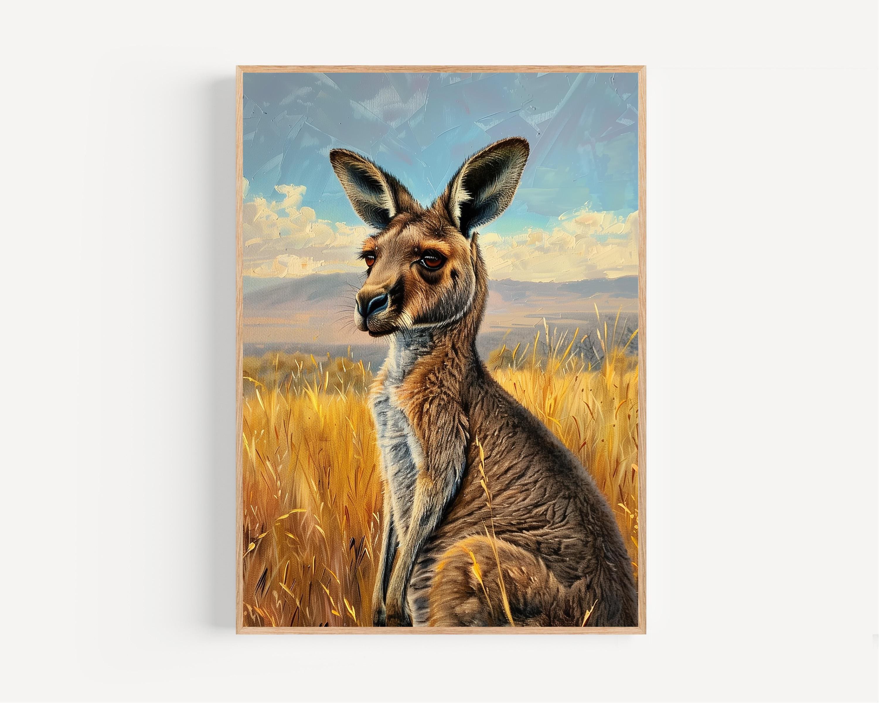 Australian Outback Kangaroo Watercolor Print, Framed Poster or