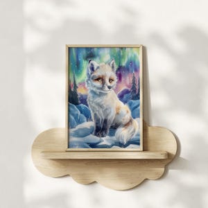 Arctic Fox Nursery Print, Baby Room Decor, Cute Fo Wall Art, Northern Lights Kids Room Print, Baby Shower Gift, Cozy Nursery Animal Art