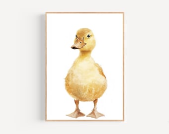 Lámina infantil de patito (disponible enmarcada o sobre lienzo), acuarela, para pared, para guardería de animales de granja, habitación de bebé con patito, regalo para baby shower.