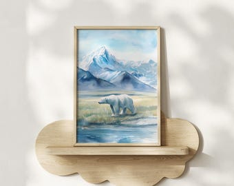 ホッキョクグマの絵、溶ける氷山、北極の絵、彼への面白いビールの