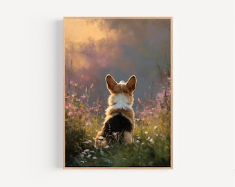 Pembroke Welsh Corgi Watercolor Print Framed Poster or Canvas Pastel Art Remembrance Gift For Pet Owner Wall Vivid Muted Emotional