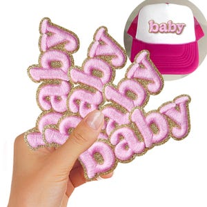 4 piezas de apliques bordados 3D con purpurina rosa y dorada para bebés, parches termoadhesivos con letras bonitas, accesorios para manualidades DIY para sombreros, bolsos, ropa y camisas.