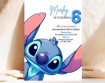 Simple boho Sitch 6th birthday invitation, canva Self-Editable birthday invitation template