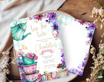 Tea party birthday invitation, canva Self-Editable birthday invitation template