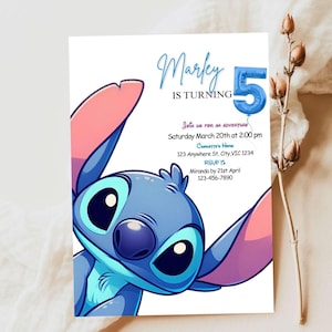 Simple boho Sitch 5th birthday invitation, canva Self-Editable birthday invitation template