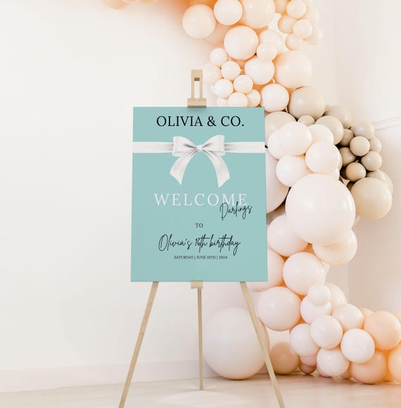 Simple Inspired Breakfast at, Birthday brunch Welcome Poster, Audrey Hepburn Tiffany Digital Self-Editable Canva Template