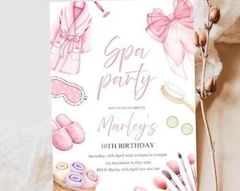 Spa day birthday invitation, canva Self-Editable birthday invitation template