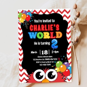 Red Monster 2nd birthday invitation, canva Self-Editable birthday invitation template