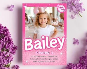 Verjaardagsuitnodiging roze glitter thema voor meisjes, canvas zelfbewerkbare sjabloon verjaardagsuitnodiging