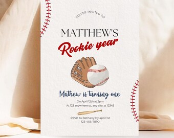 Rookie of the year Baseball birthday invitation, canva Self-Editable birthday invitation template