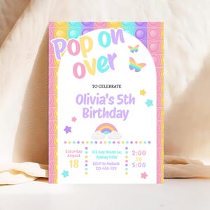 Pastel Popit theme birthday invitation, canva Self-Editable birthday invitation template