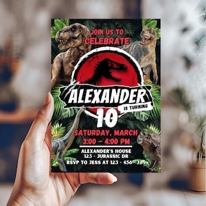 Jurassic dinosaur birthday invitation, canva Self-Editable birthday invitation template