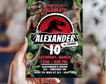 Jurassic dinosaur birthday invitation, canva Self-Editable birthday invitation template