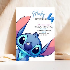 Convite boho simples para o 4º aniversário do Sitch, modelo de convite de aniversário autoeditável do Canva