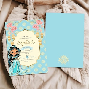 Princess Jasmin birthday invitation, canva Self-Editable birthday invitation template
