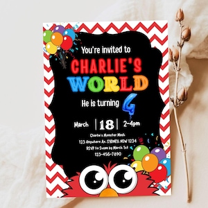 Red Monster 4th birthday invitation, canva Self-Editable birthday invitation template