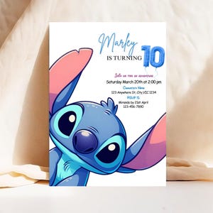 Simple boho Sitch 10th birthday invitation, canva Self-Editable birthday invitation template