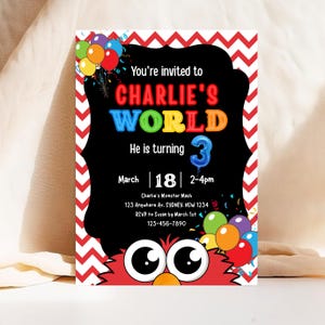 Red Monster 3rd birthday invitation, canva Self-Editable birthday invitation template