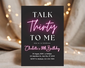 Thirty Birthday Invitation, Printable Digital Invitation, Talk Thirty to me Instant Download Self-Editable Canva Template