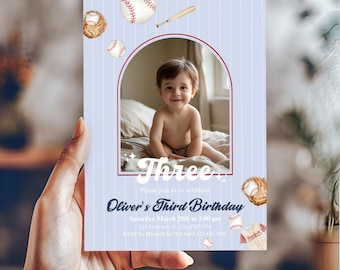 Baseball 3rd birthday birthday invitation, canva Self-Editable birthday invitation template