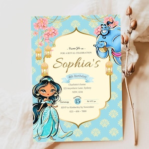 Princess Jasmin birthday invitation, canva Self-Editable birthday invitation template